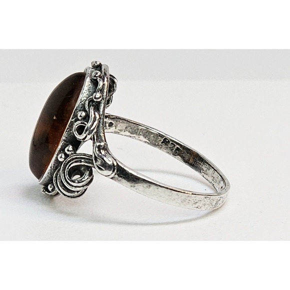 Vintage Sterling Silver Amber Ring SZ 7 - Picture 5 of 8